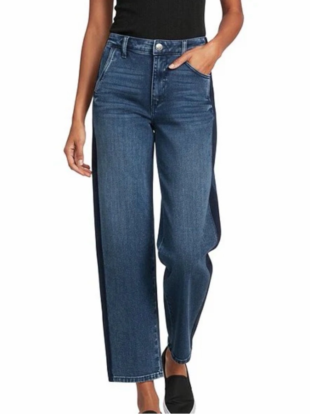 Kut from the Kloth Dark Blue Two-Tone Wide Leg Jeans Ashton barrel